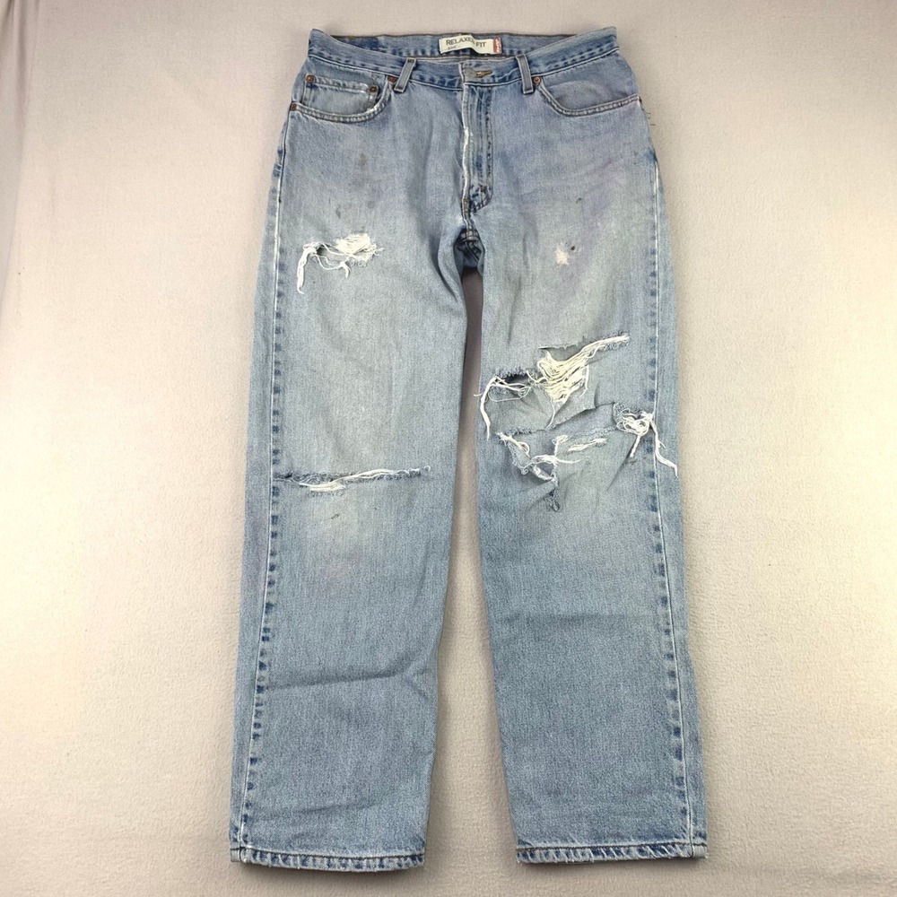 VTG Y2K Levi 550 Relaxed Fit Jeans Mens 34x32 Blue Denim Distressed Ripped Loose